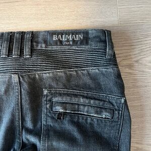 Black washed Balmain skinny biker denim
